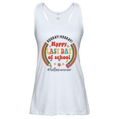 Happy Last Day Of School Hello Summer Students And Teachers Gift Design Ladies Essential Flowy Tank