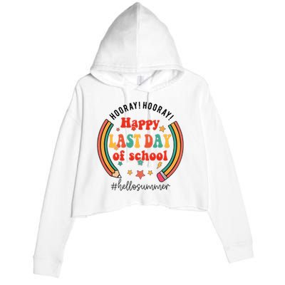 Happy Last Day Of School Hello Summer Students And Teachers Gift Design Crop Fleece Hoodie