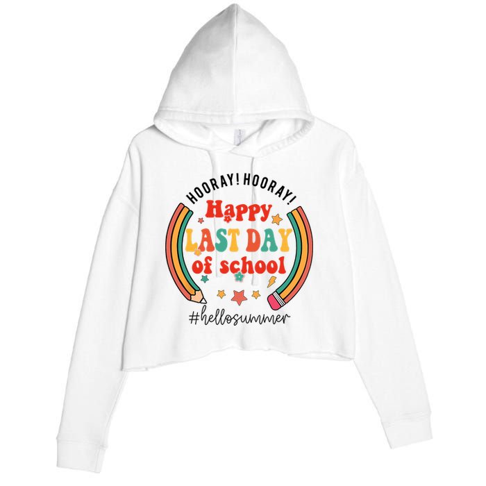 Happy Last Day Of School Hello Summer Students And Teachers Gift Design Crop Fleece Hoodie