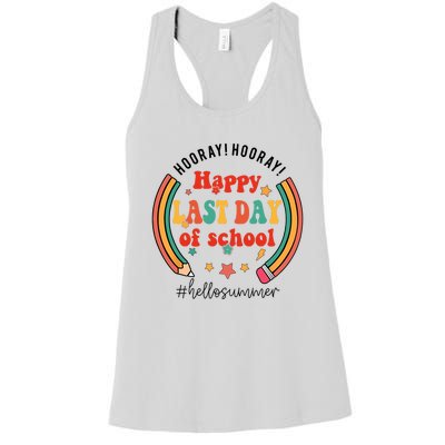 Happy Last Day Of School Hello Summer Students And Teachers Gift Design Women's Racerback Tank