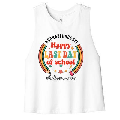 Happy Last Day Of School Hello Summer Students And Teachers Gift Design Women's Racerback Cropped Tank