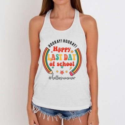 Happy Last Day Of School Hello Summer Students And Teachers Gift Design Women's Knotted Racerback Tank