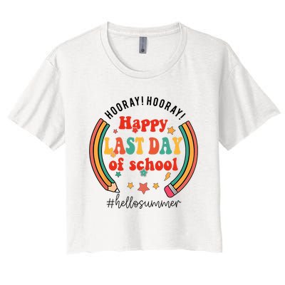 Happy Last Day Of School Hello Summer Students And Teachers Gift Design Women's Crop Top Tee