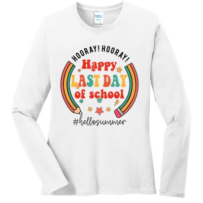 Happy Last Day Of School Hello Summer Students And Teachers Gift Design Ladies Long Sleeve Shirt