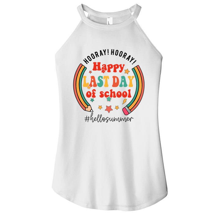 Happy Last Day Of School Hello Summer Students And Teachers Gift Design Women's Perfect Tri Rocker Tank