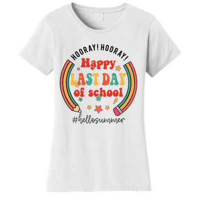 Happy Last Day Of School Hello Summer Students And Teachers Gift Design Women's T-Shirt