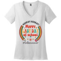 Happy Last Day Of School Hello Summer Students And Teachers Gift Design Women's V-Neck T-Shirt