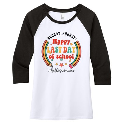 Happy Last Day Of School Hello Summer Students And Teachers Gift Design Women's Tri-Blend 3/4-Sleeve Raglan Shirt