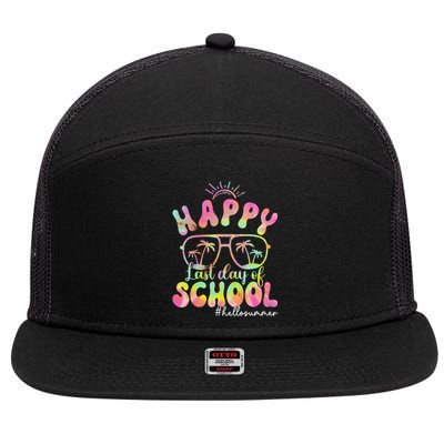 Happy Last Day Of School Hello Summer Students And Teachers Out For Summer 7 Panel Mesh Trucker Snapback Hat