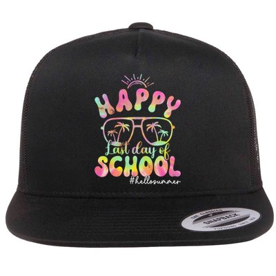 Happy Last Day Of School Hello Summer Students And Teachers Out For Summer Flat Bill Trucker Hat