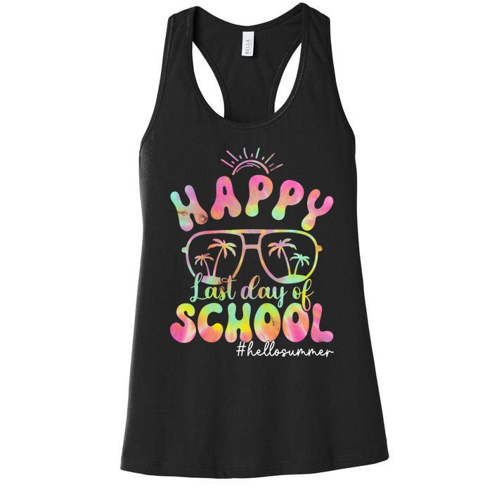 Happy Last Day Of School Hello Summer Students And Teachers Out For Summer Women's Racerback Tank