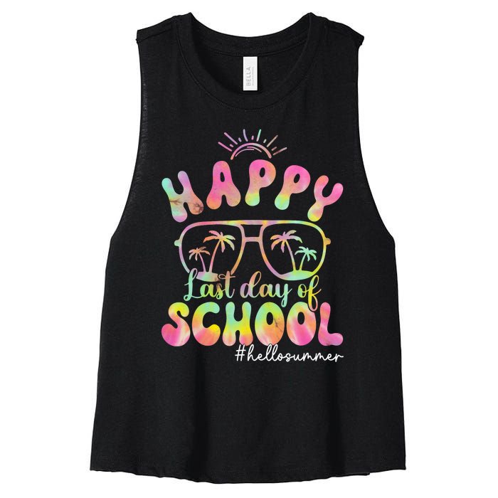 Happy Last Day Of School Hello Summer Students And Teachers Out For Summer Women's Racerback Cropped Tank