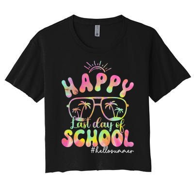 Happy Last Day Of School Hello Summer Students And Teachers Out For Summer Women's Crop Top Tee