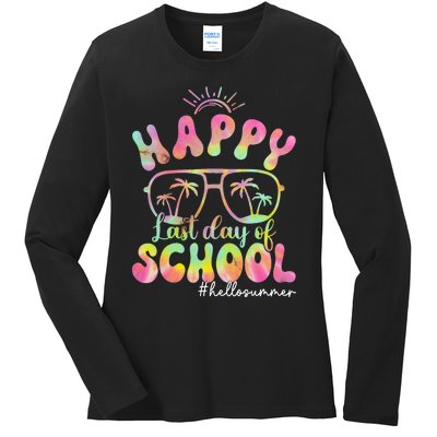 Happy Last Day Of School Hello Summer Students And Teachers Out For Summer Ladies Long Sleeve Shirt