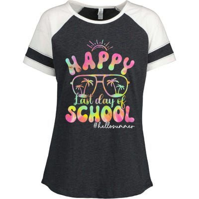 Happy Last Day Of School Hello Summer Students And Teachers Out For Summer Enza Ladies Jersey Colorblock Tee