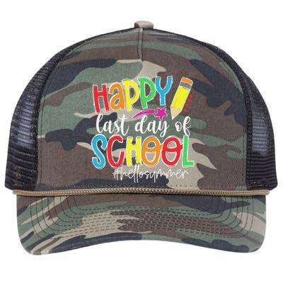 Happy Last Day Of School Teacher Graduation Last Day Retro Rope Trucker Hat Cap