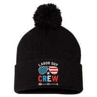 Happy Labor Day Crew Patriot Happy Labor Day Pom Pom 12in Knit Beanie