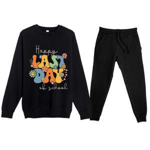 Happy Last Day Of School Graduation Groovy Teacher Student Premium Crewneck Sweatsuit Set