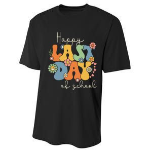 Happy Last Day Of School Graduation Groovy Teacher Student Performance Sprint T-Shirt