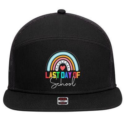 Happy Last Day Of School Teacher Student Graduation Rainbow Cute 7 Panel Mesh Trucker Snapback Hat