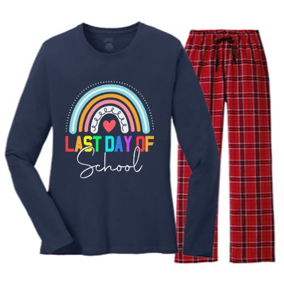 Happy Last Day Of School Teacher Student Graduation Rainbow Cute Women's Long Sleeve Flannel Pajama Set 