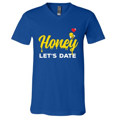 Honey Let's Date Funny Bee Couple Valentines Day Pun Gift Cool Gift V-Neck T-Shirt