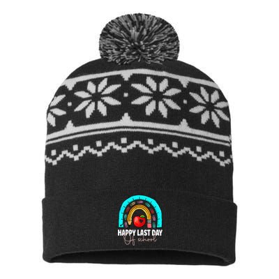 Happy Last Day Of School Teacher Student Graduation Rainbow Gift USA-Made Snowflake Beanie