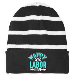 Happy Labor Day Gift Striped Beanie with Solid Band