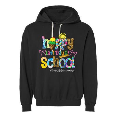Happy Last Day Of School Substitute Teacher Life Leopard Garment-Dyed Fleece Hoodie