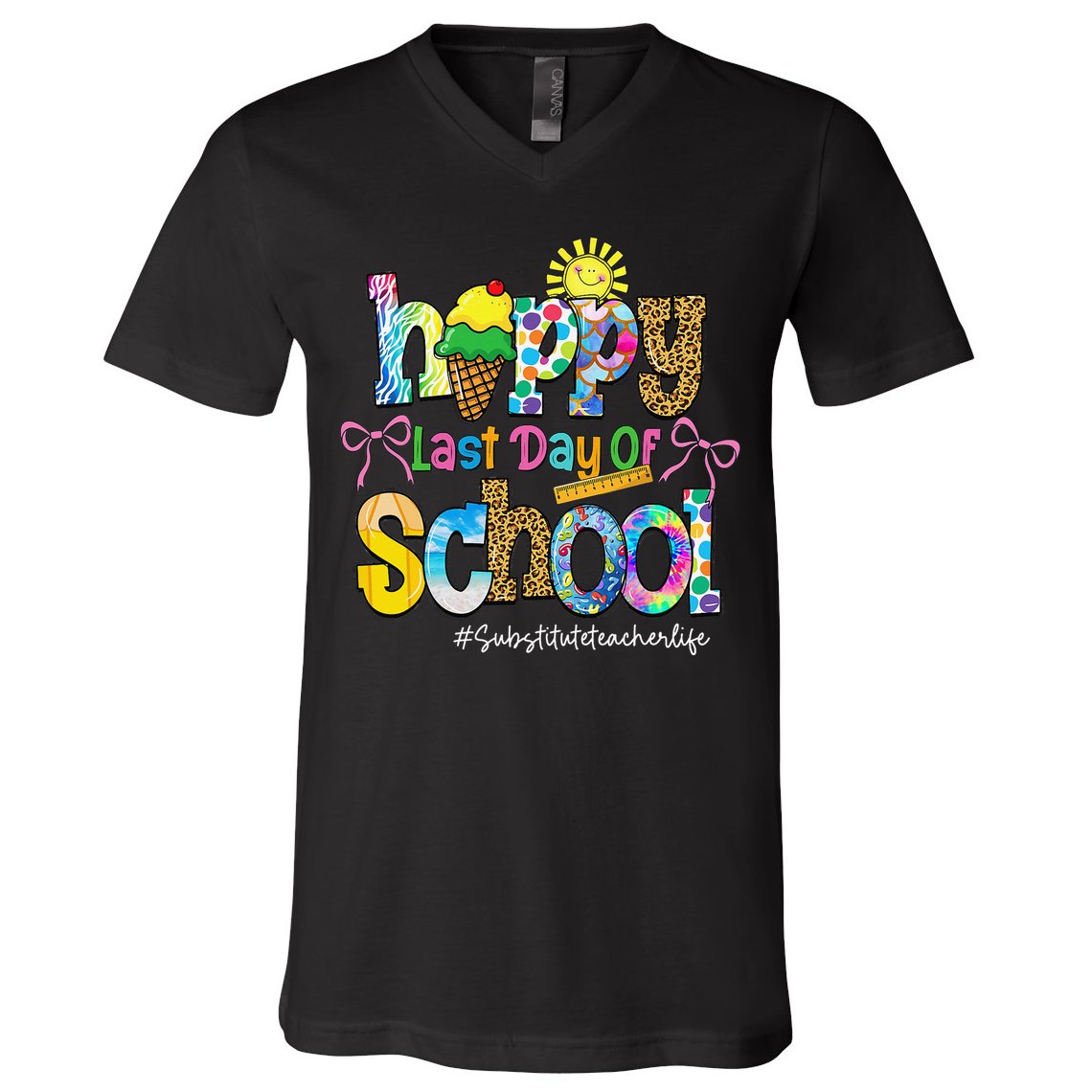 Happy Last Day Of School Substitute Teacher Life Leopard V-Neck T-Shirt