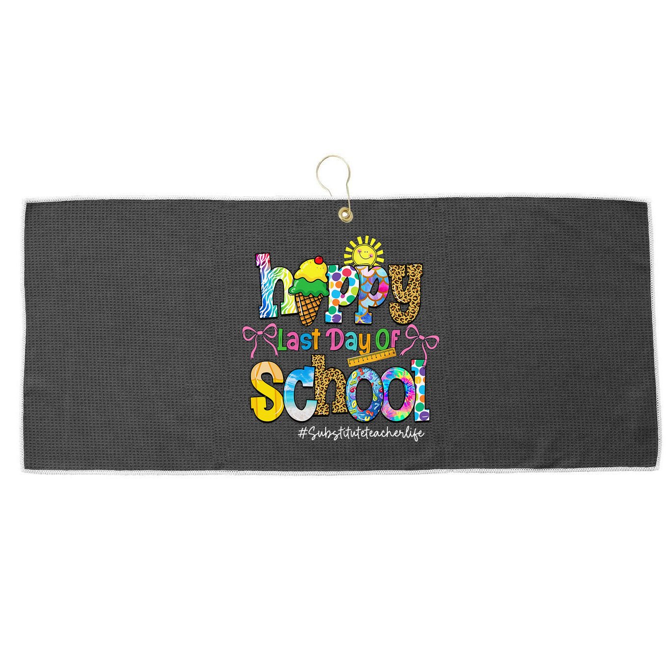Happy Last Day Of School Substitute Teacher Life Leopard Large Microfiber Waffle Golf Towel