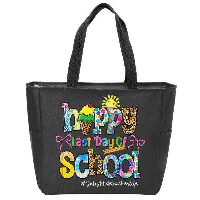 Happy Last Day Of School Substitute Teacher Life Leopard Zip Tote Bag