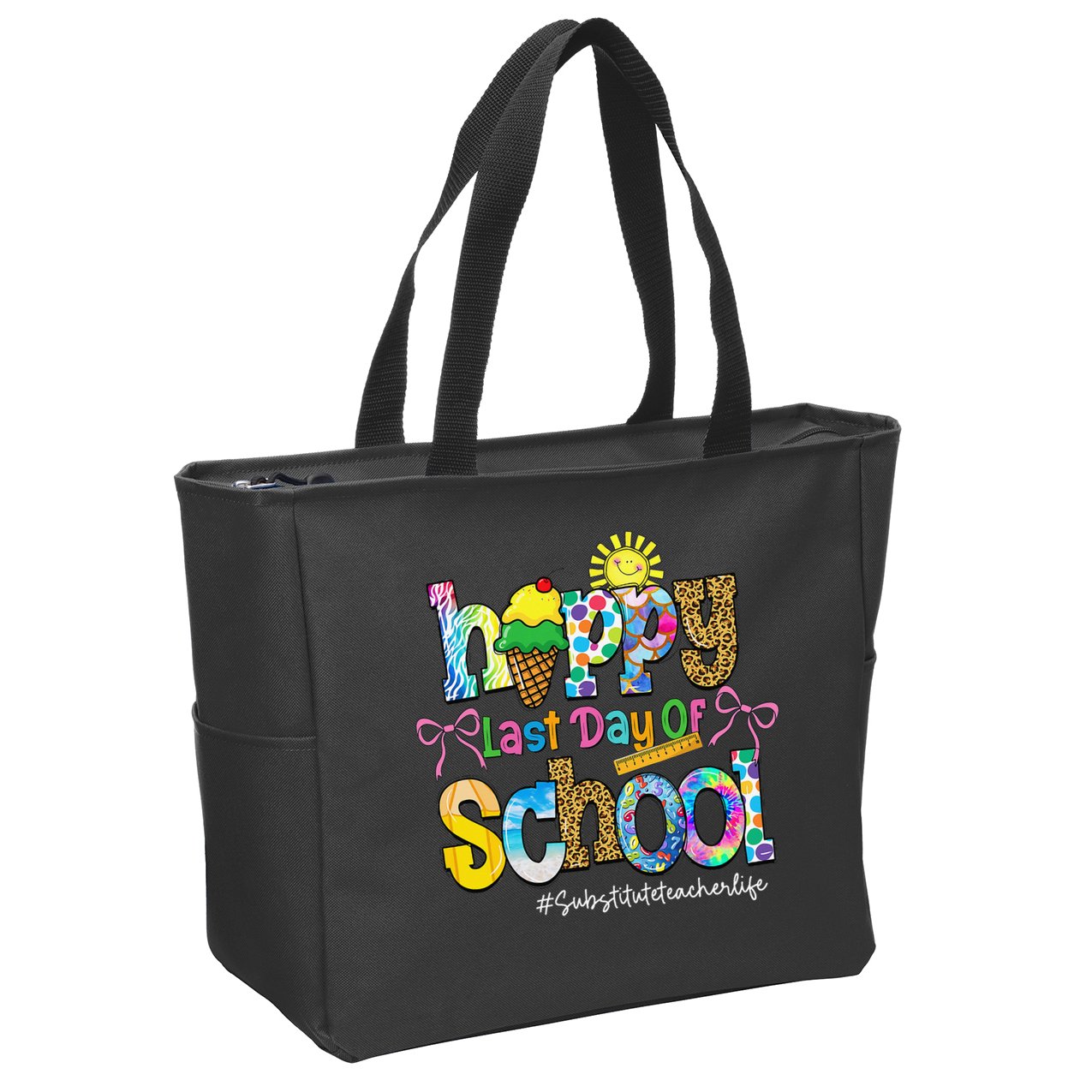 Happy Last Day Of School Substitute Teacher Life Leopard Zip Tote Bag