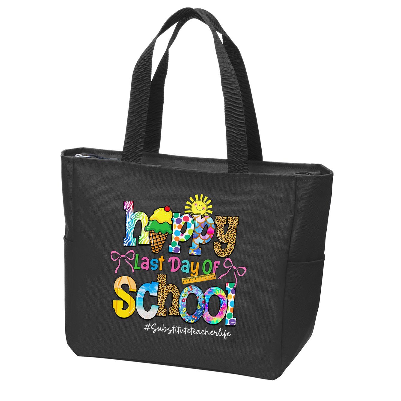 Happy Last Day Of School Substitute Teacher Life Leopard Zip Tote Bag