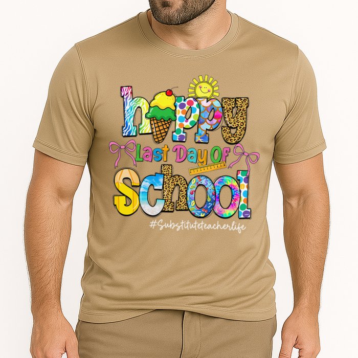 Happy Last Day Of School Substitute Teacher Life Leopard Cooling Performance Crew T-Shirt