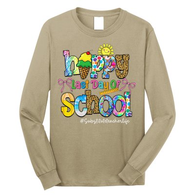 Happy Last Day Of School Substitute Teacher Life Leopard Long Sleeve Shirt