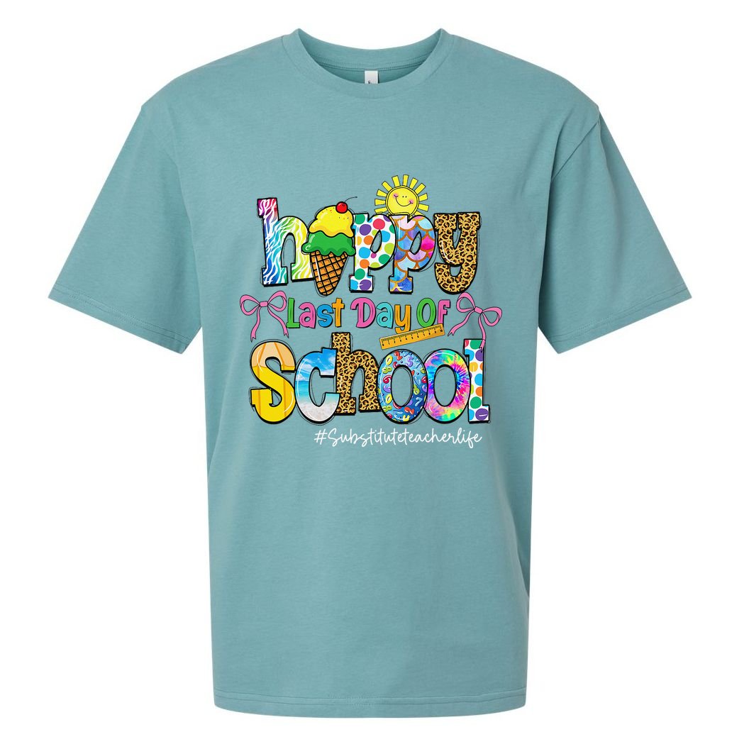 Happy Last Day Of School Substitute Teacher Life Leopard Sueded Cloud Jersey T-Shirt