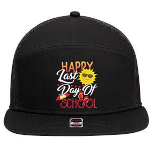 Happy Last Day Of School Teacher Student Graduation Summer Cute 7 Panel Mesh Trucker Snapback Hat