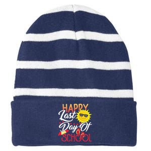 Happy Last Day Of School Teacher Student Graduation Summer Cute Striped Beanie with Solid Band