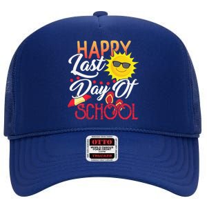 Happy Last Day Of School Teacher Student Graduation Summer Cute High Crown Mesh Back Trucker Hat