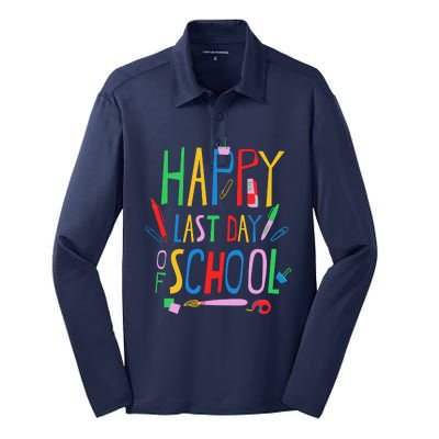 Happy Last Day Of School Teacher School's Out Silk Touch Performance Long Sleeve Polo