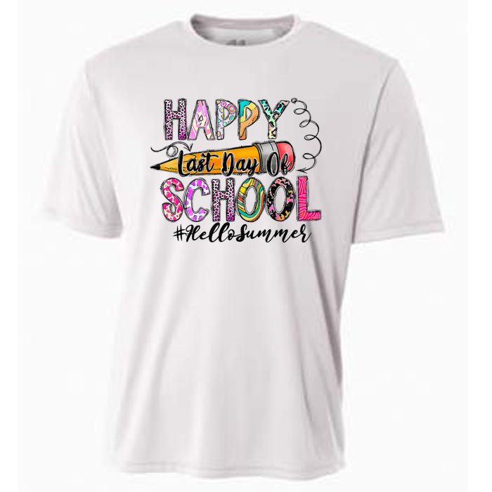 Happy Last Day Of School Hello Summer Teacher Student Cooling Performance Crew T-Shirt