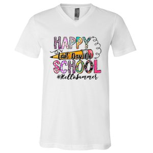 Happy Last Day Of School Hello Summer Teacher Student V-Neck T-Shirt