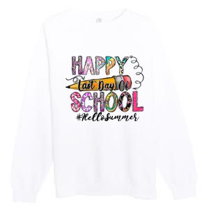 Happy Last Day Of School Hello Summer Teacher Student Premium Crewneck Sweatshirt