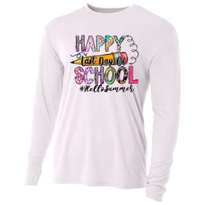 Happy Last Day Of School Hello Summer Teacher Student Cooling Performance Long Sleeve Crew