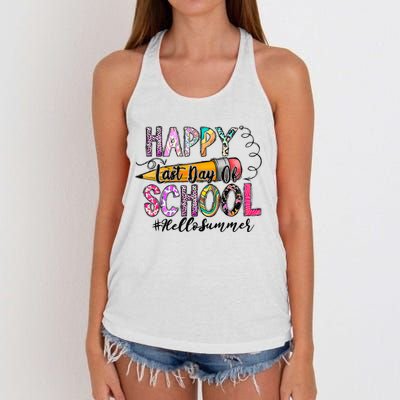 Happy Last Day Of School Hello Summer Teacher Student Women's Knotted Racerback Tank