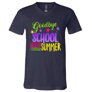 Happy Last Day Of School Teacher Hello Summer Student Gift V-Neck T-Shirt