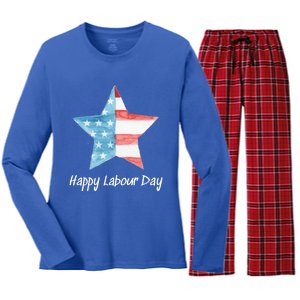 Happy Labor Day Federal Holiday Tee Love America Funny Gift Women's Long Sleeve Flannel Pajama Set 