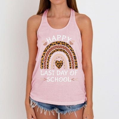 Happy Last Day Of School Teacher Rainbow Women End Of School Women's Knotted Racerback Tank