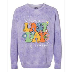 Happy Last Day Of School Graduation Groovy Teacher Student Colorblast Crewneck Sweatshirt